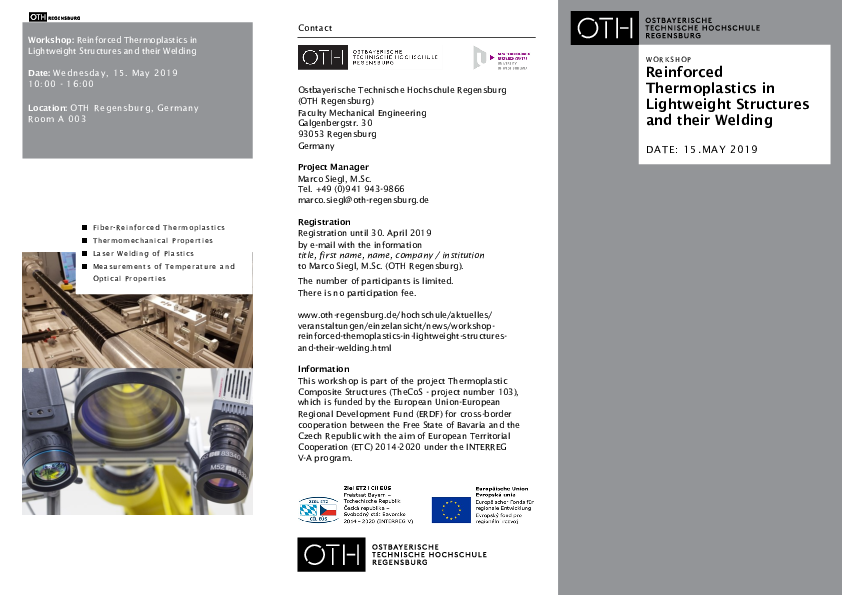 Flyer zum Workshop, der für den 15. Mai 2019 in den Räumlichkeiten der OTH Regensburg geplant ist.
