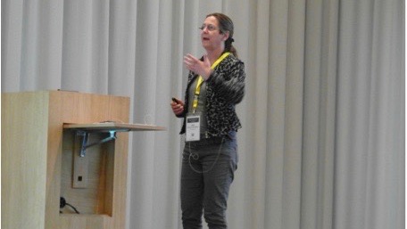 Prof. Dr. Helga Hornberger von der OTH Regensburg in Muttenz/Basel während der Präsentation „Galvanic Corrosion of Magnesium Materials“ beim Kongress der Swiss Society for Biomaterials and Regenerative Medicine (SSB/RM) am 22. Mai 2019.